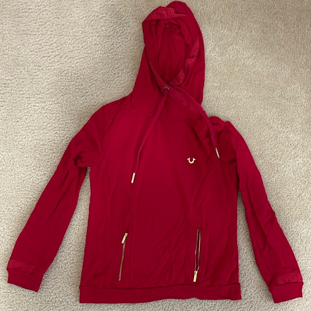 True Religion Crimson Red Hoodie with Gold Details